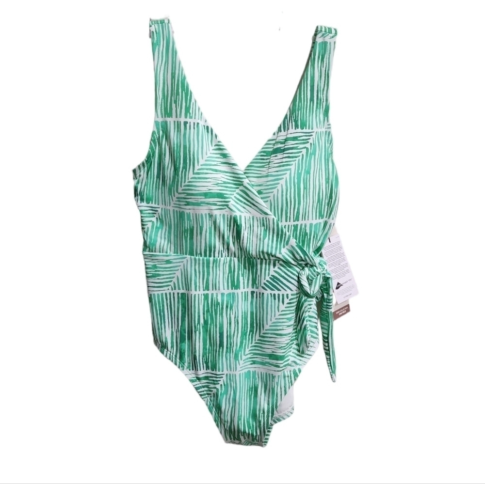 CALIA Blocked Wrap Tie One Piece Swimsuit Palm